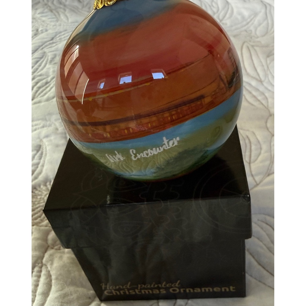 Ark Encounter Hand Painted Glass Christmas Ornament Sunset Ark Genesis 8:6-8 Box